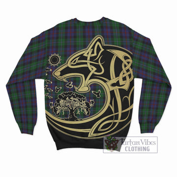 Campbell of Cawdor Tartan Sweatshirt with Family Crest Celtic Wolf Style