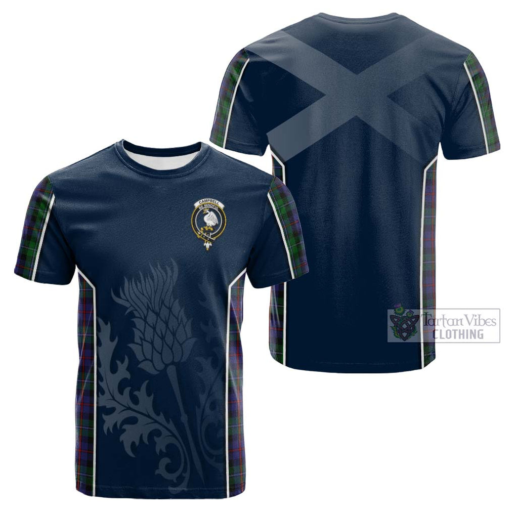 Tartan Vibes Clothing Campbell of Cawdor Tartan Cotton T-shirt with Family Crest and Scottish Thistle Vibes Sport Style