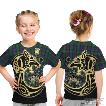 Campbell of Cawdor Tartan Kid T-Shirt with Family Crest Celtic Wolf Style