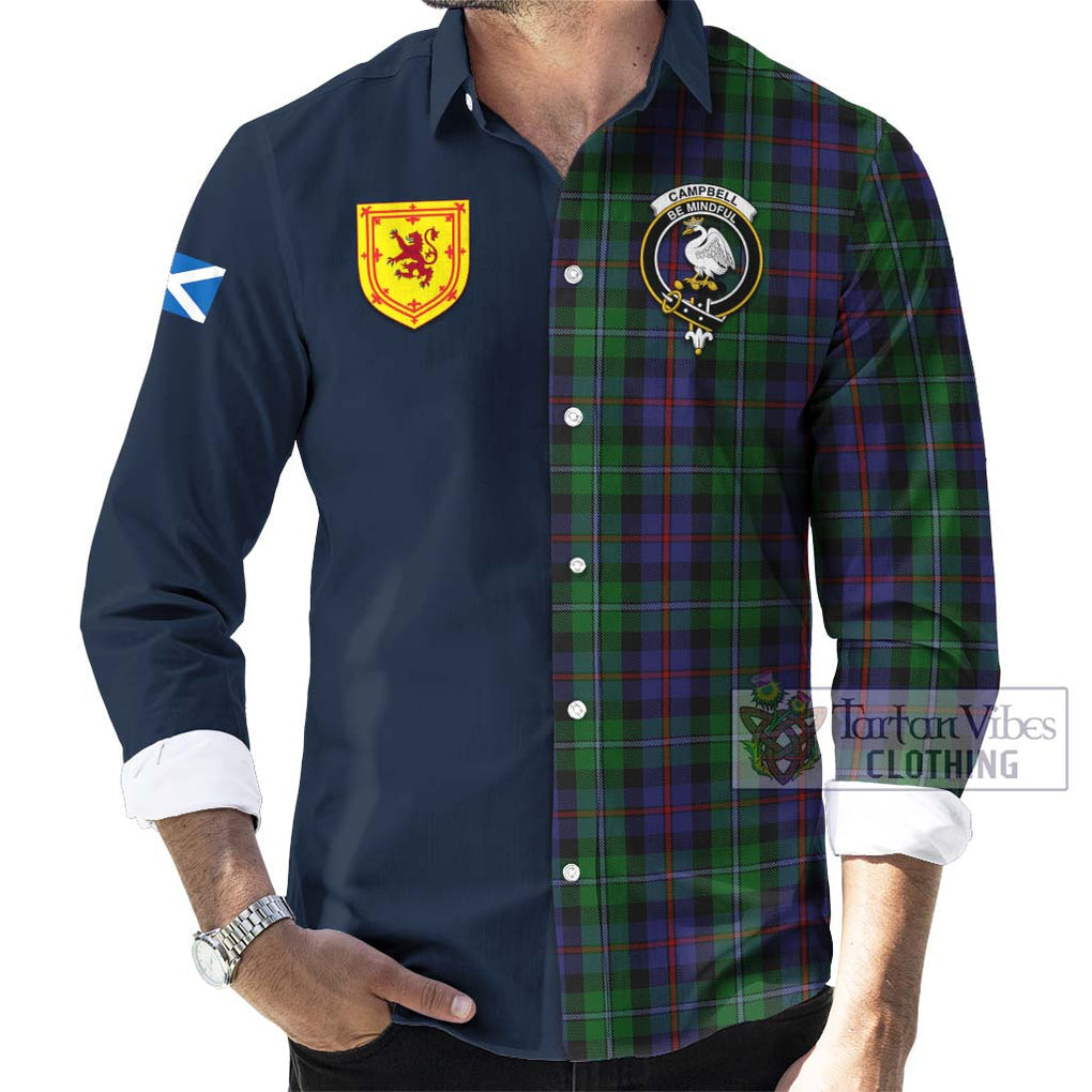 Tartan Vibes Clothing Campbell of Cawdor Tartan Long Sleeve Button Shirt with Scottish Lion Royal Arm Half Style