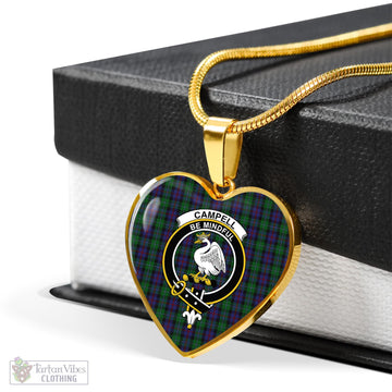 Campbell of Cawdor Tartan Heart Necklace with Family Crest
