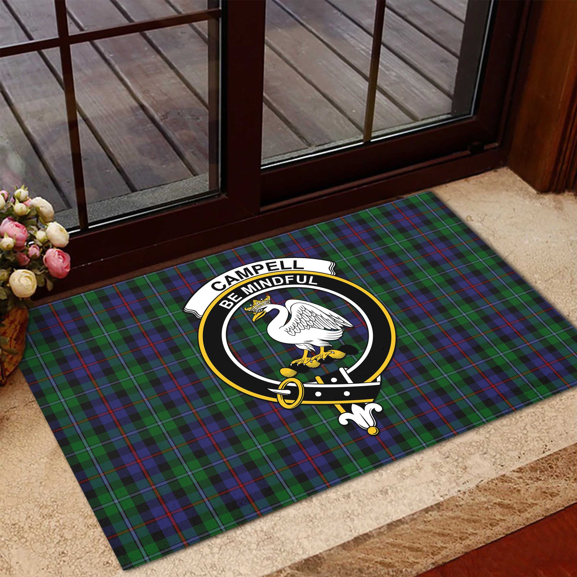 Campbell of Cawdor Tartan Door Mat with Family Crest - Tartanvibesclothing