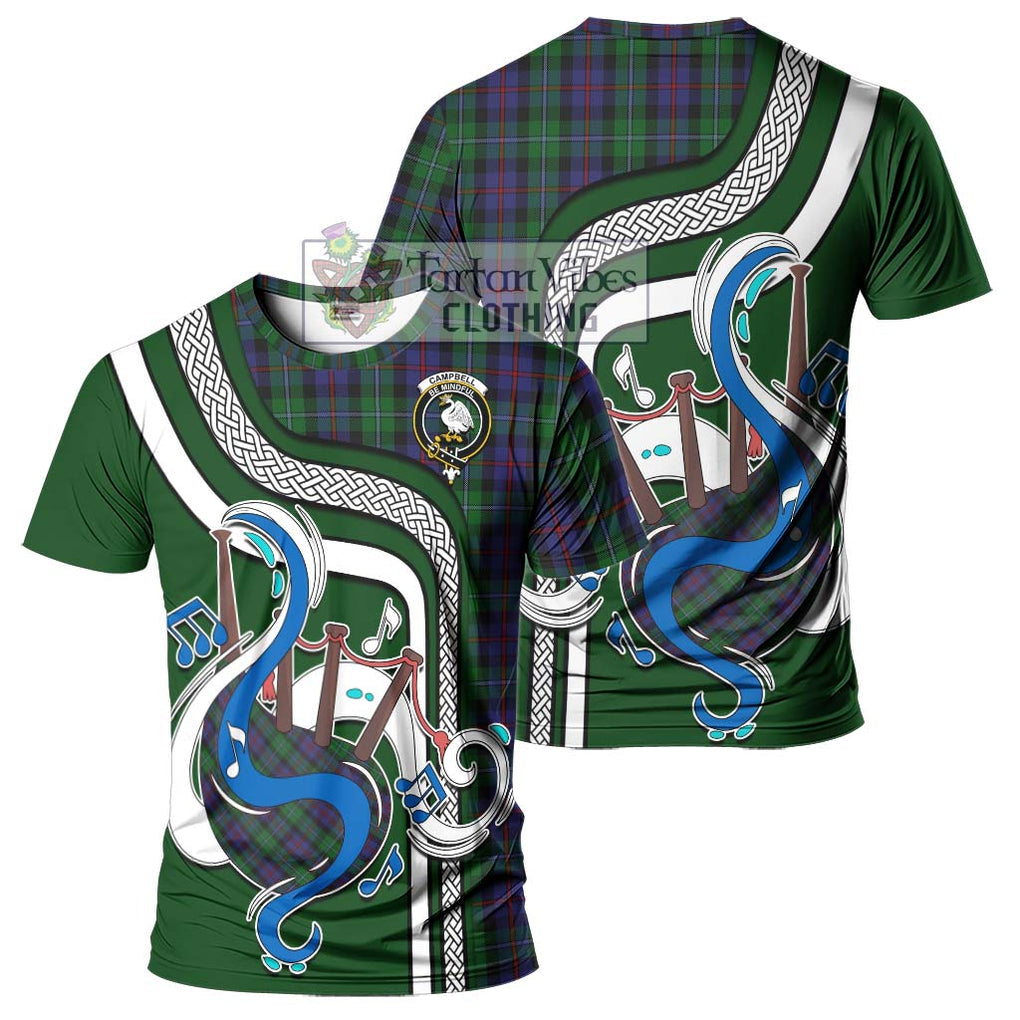 Campbell of Cawdor Tartan T-Shirt with Epic Bagpipe Style - Tartanvibesclothing Shop