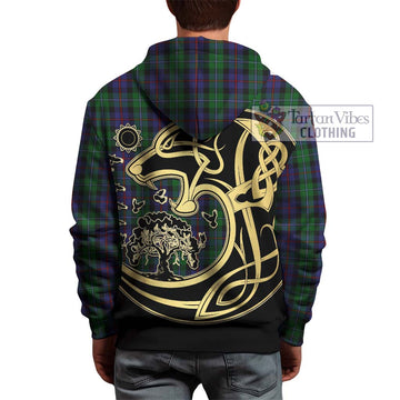 Campbell of Cawdor Tartan Hoodie with Family Crest Celtic Wolf Style