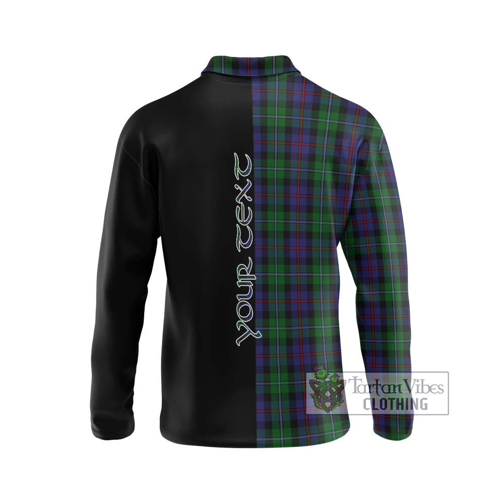 Campbell of Cawdor Tartan Long Sleeve Polo Shirt with Family Crest and Half Of Me Style - Tartanvibesclothing Shop