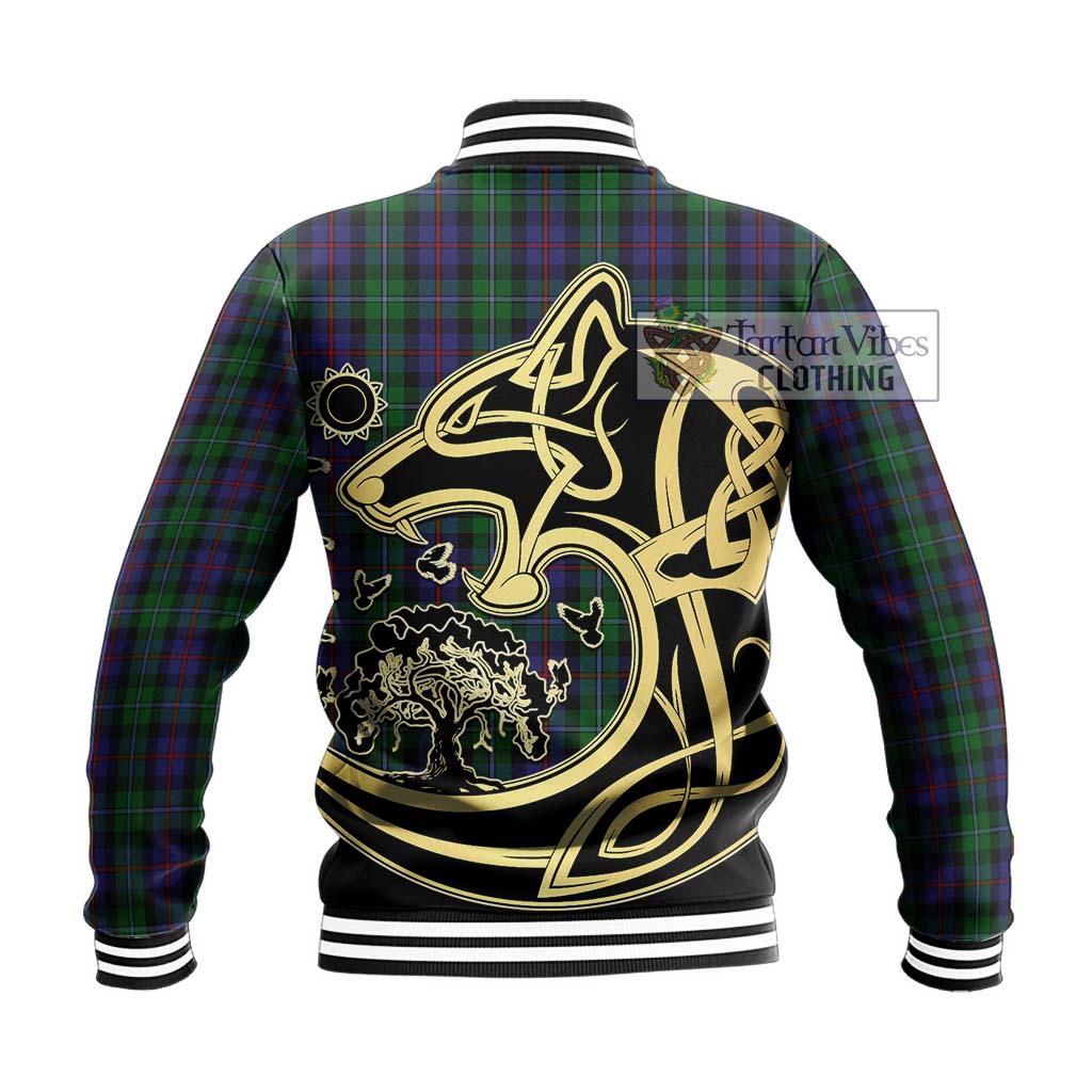 Tartan Vibes Clothing Campbell of Cawdor Tartan Baseball Jacket with Family Crest Celtic Wolf Style