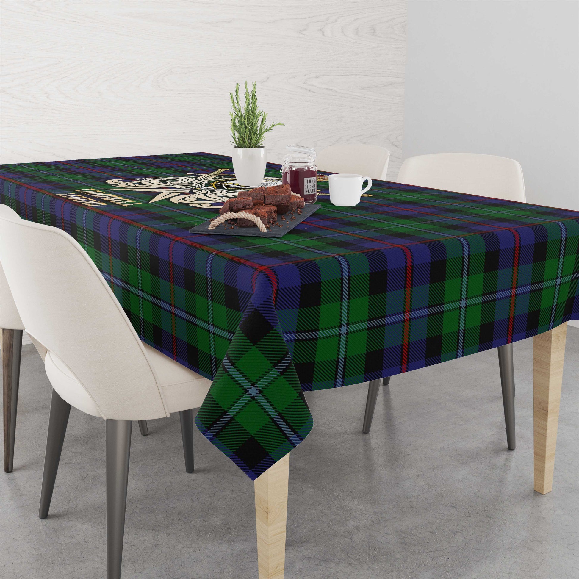 Tartan Vibes Clothing Campbell of Cawdor Tartan Tablecloth with Clan Crest and the Golden Sword of Courageous Legacy
