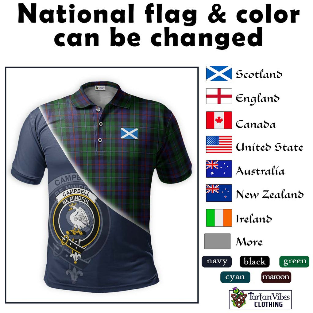 Campbell of Cawdor Tartan Polo Shirt with Personalised National Flag and Family Crest Half Style - Tartanvibesclothing Shop