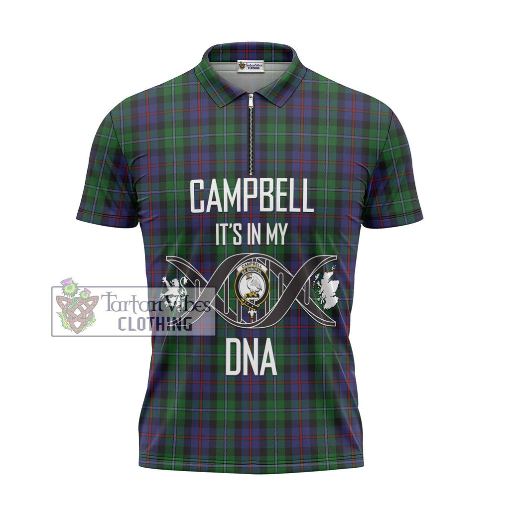 Campbell of Cawdor Tartan Zipper Polo Shirt with Family Crest DNA In Me Style - Tartanvibesclothing Shop