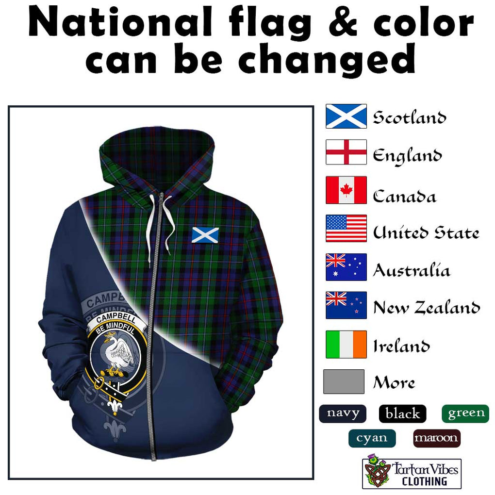 Campbell of Cawdor Tartan Hoodie with Personalised National Flag and Family Crest Half Style - Tartanvibesclothing Shop