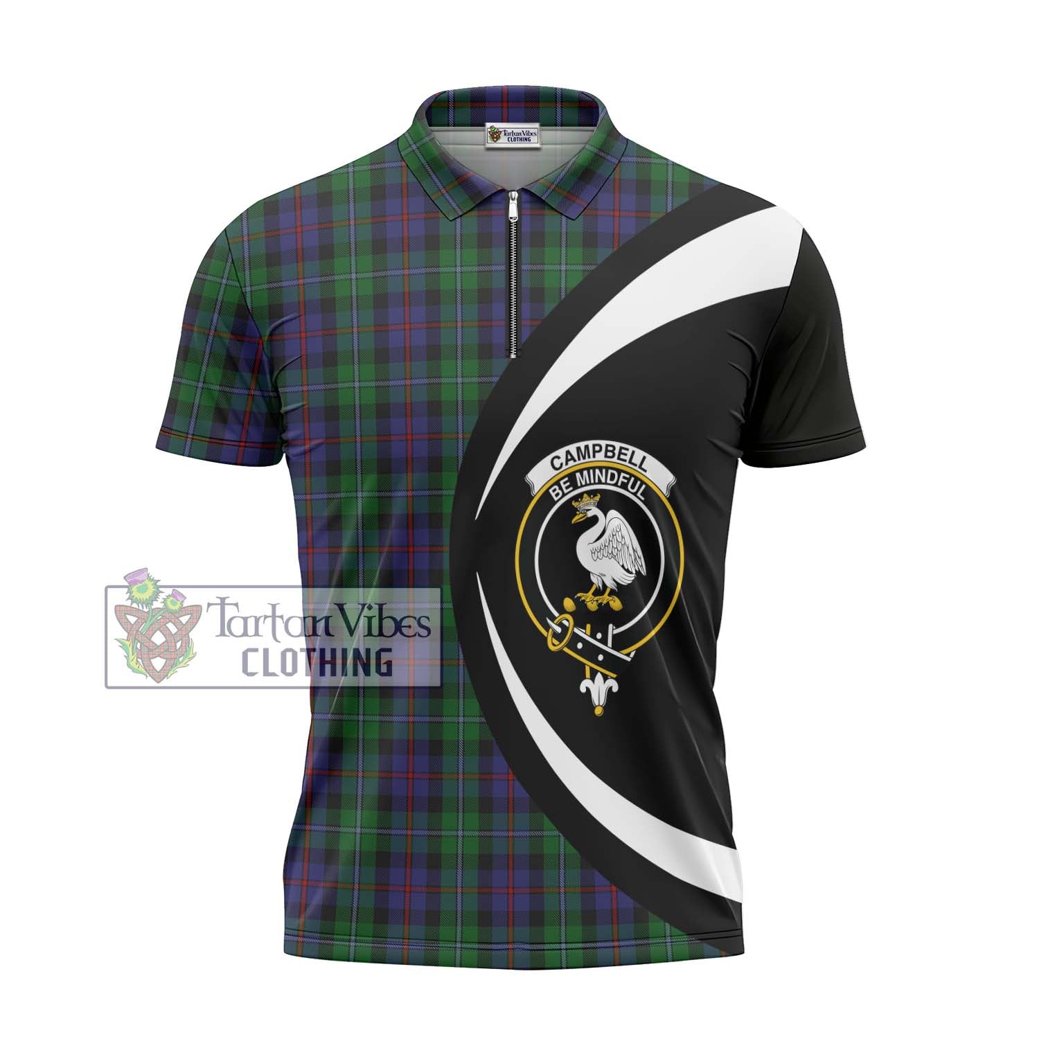 Tartan Vibes Clothing Campbell of Cawdor Tartan Zipper Polo Shirt with Family Crest Circle Style