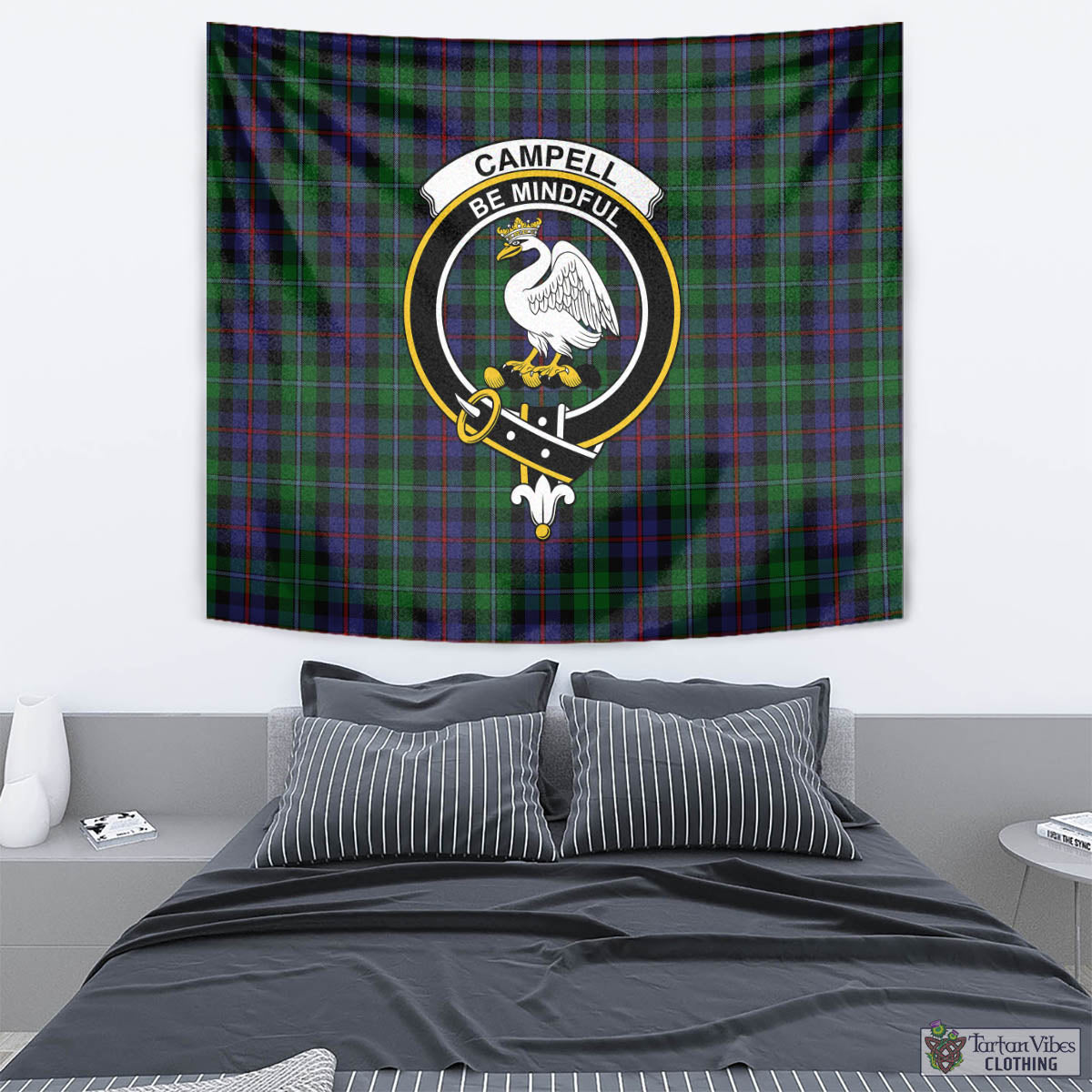 Tartan Vibes Clothing Campbell of Cawdor Tartan Tapestry Wall Hanging and Home Decor for Room with Family Crest