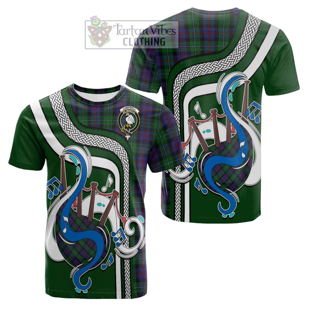 Tartan Vibes Clothing Campbell of Cawdor Tartan Cotton T-shirt with Epic Bagpipe Style