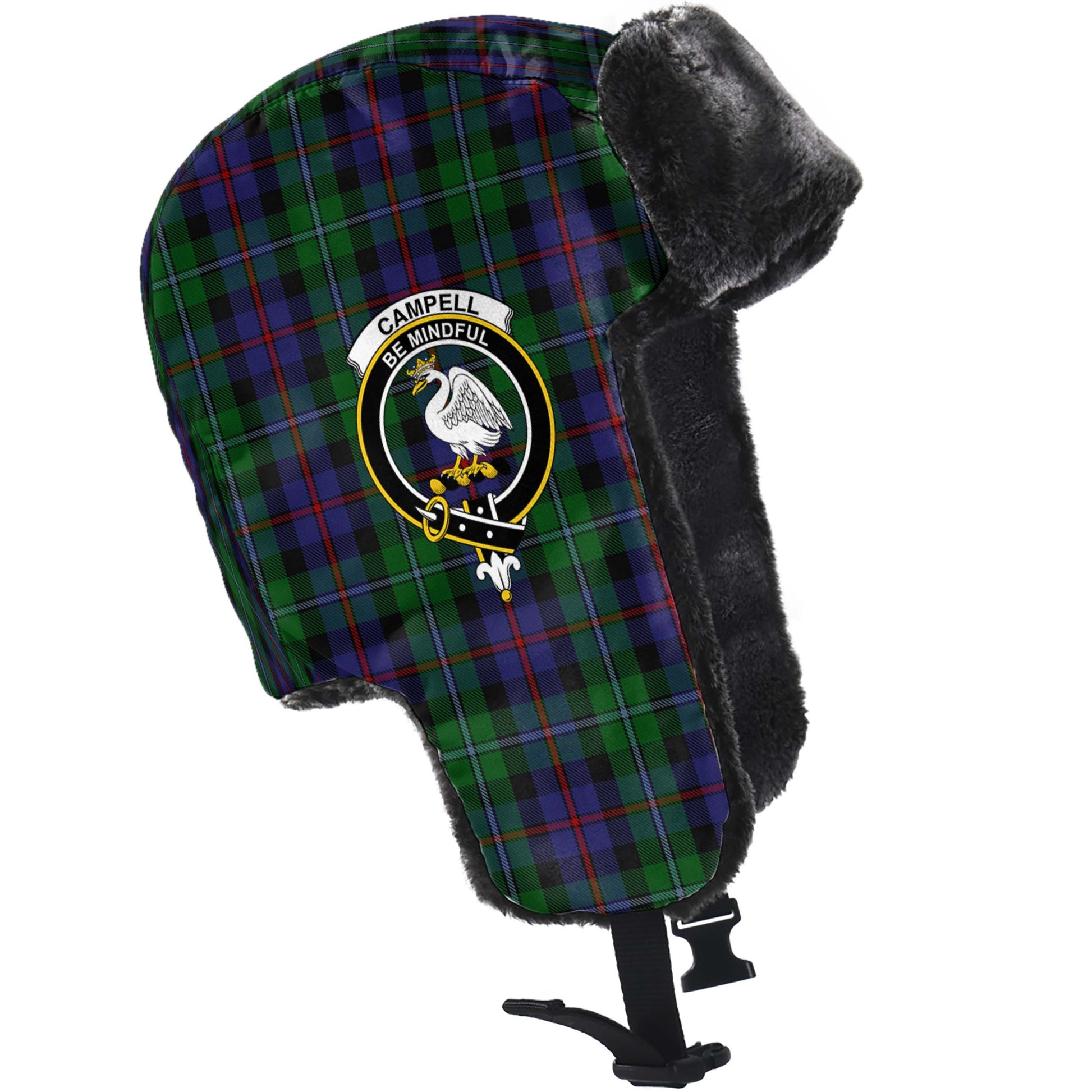 Campbell of Cawdor Tartan Winter Trapper Hat with Family Crest - Tartanvibesclothing