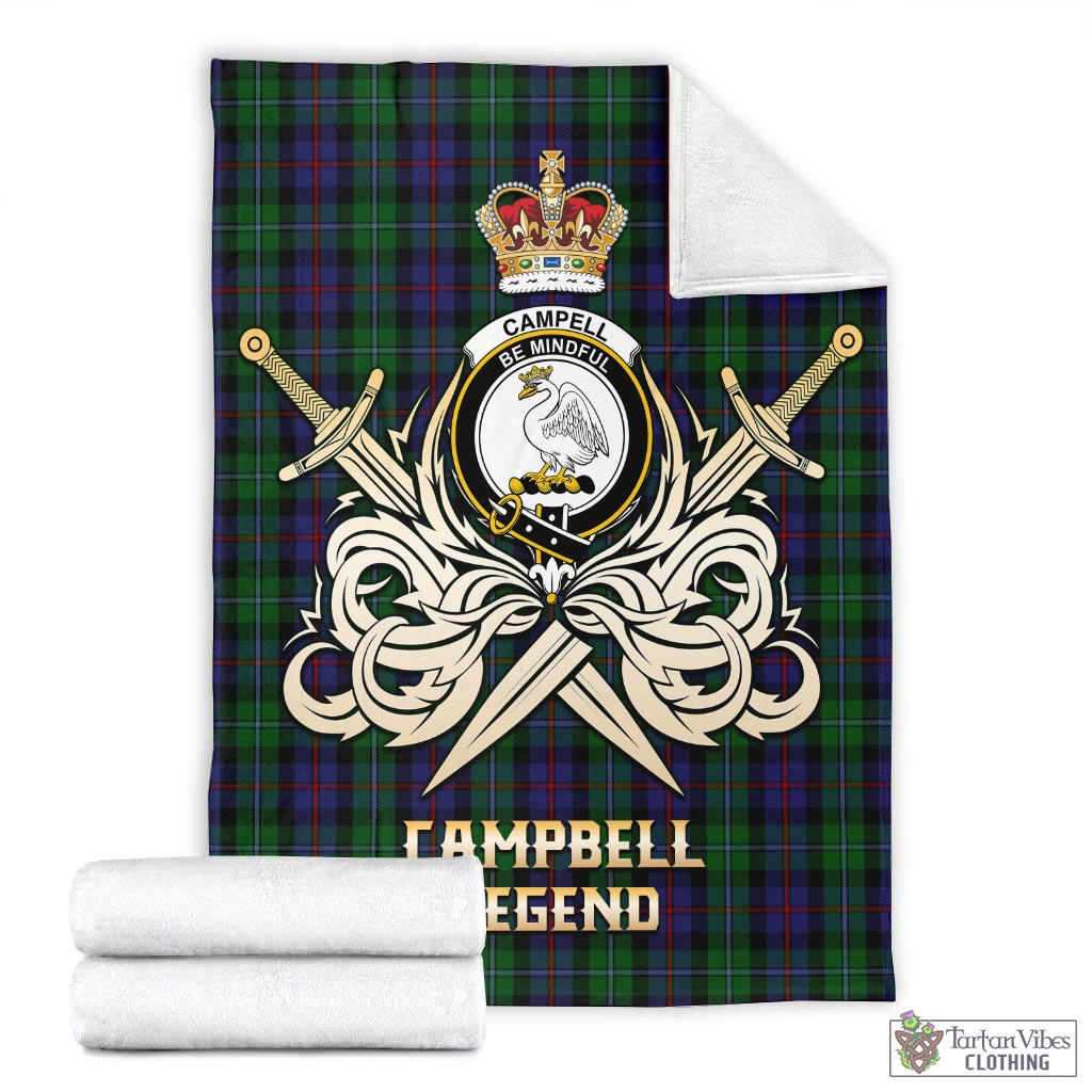 Tartan Vibes Clothing Campbell of Cawdor Tartan Blanket with Clan Crest and the Golden Sword of Courageous Legacy