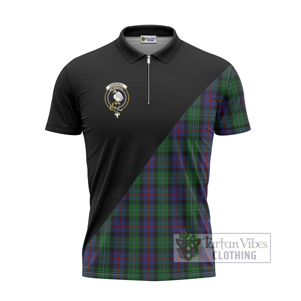 Campbell of Cawdor Tartan Zipper Polo Shirt with Family Crest and Military Logo Style - Tartanvibesclothing Shop