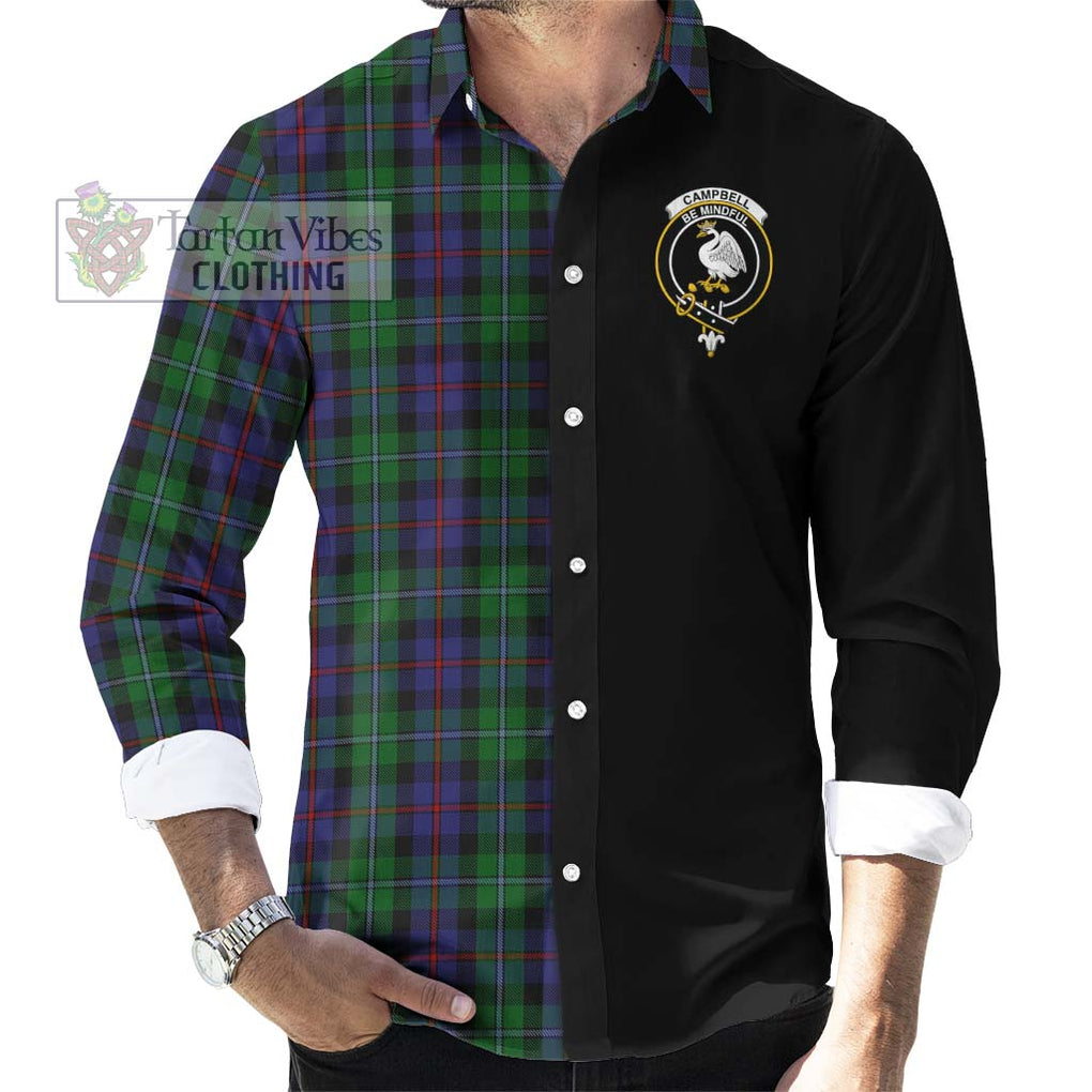 Campbell of Cawdor Tartan Long Sleeve Button Shirt with Family Crest and Half Of Me Style - Tartanvibesclothing Shop