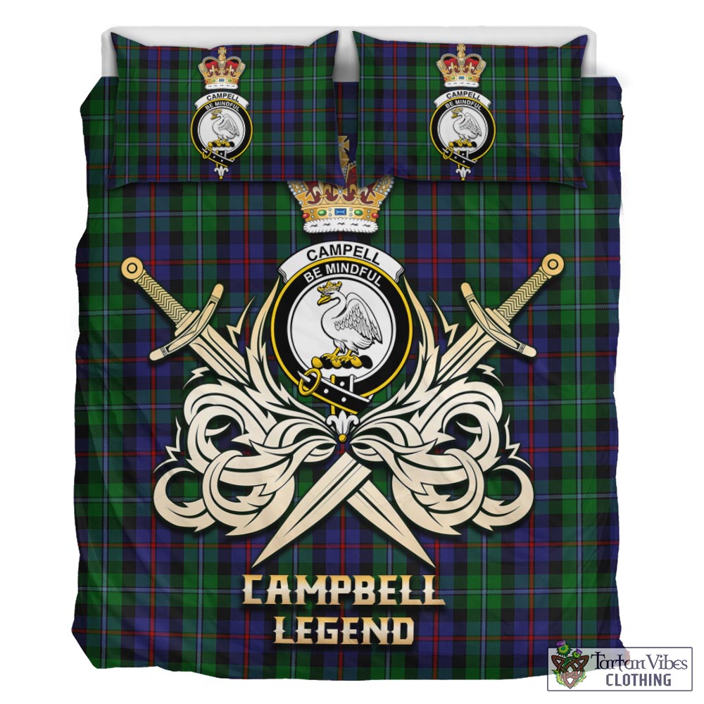 Tartan Vibes Clothing Campbell of Cawdor Tartan Bedding Set with Clan Crest and the Golden Sword of Courageous Legacy