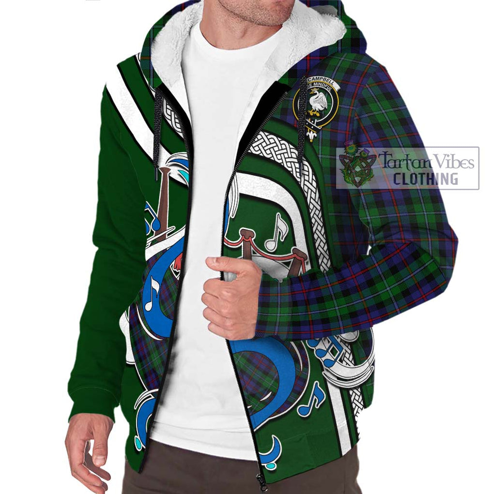 Campbell of Cawdor Tartan Sherpa Hoodie with Epic Bagpipe Style Unisex - Tartanvibesclothing Shop