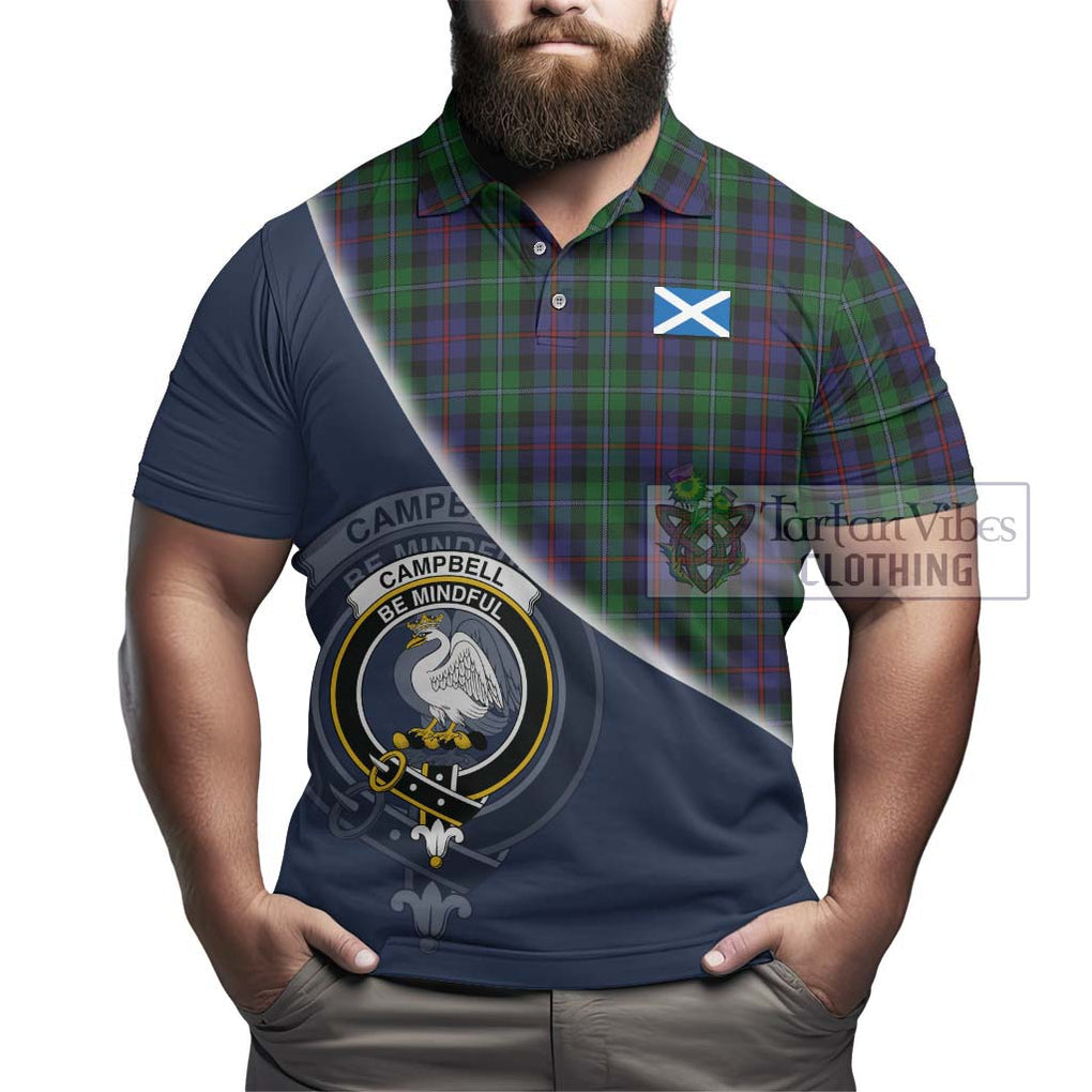 Campbell of Cawdor Tartan Polo Shirt with Personalised National Flag and Family Crest Half Style - Tartanvibesclothing Shop