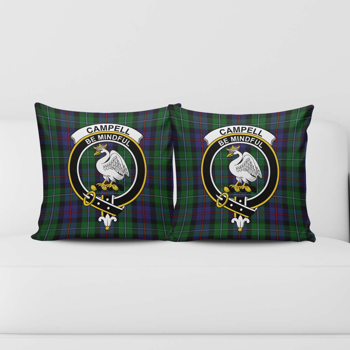 Campbell of Cawdor Tartan Pillow Cover with Family Crest - Tartanvibesclothing