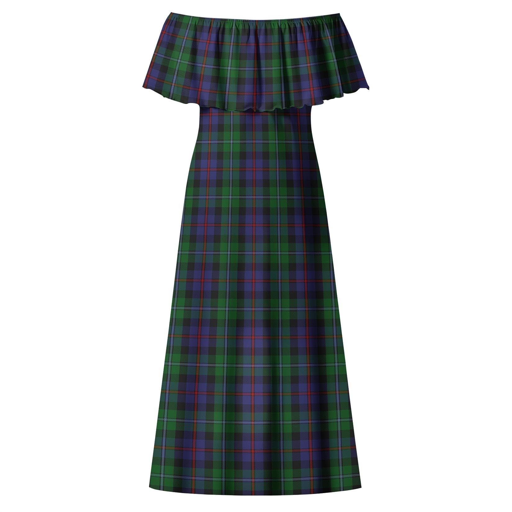 Campbell of Cawdor Tartan Off Shoulder Long Dress - Tartanvibesclothing