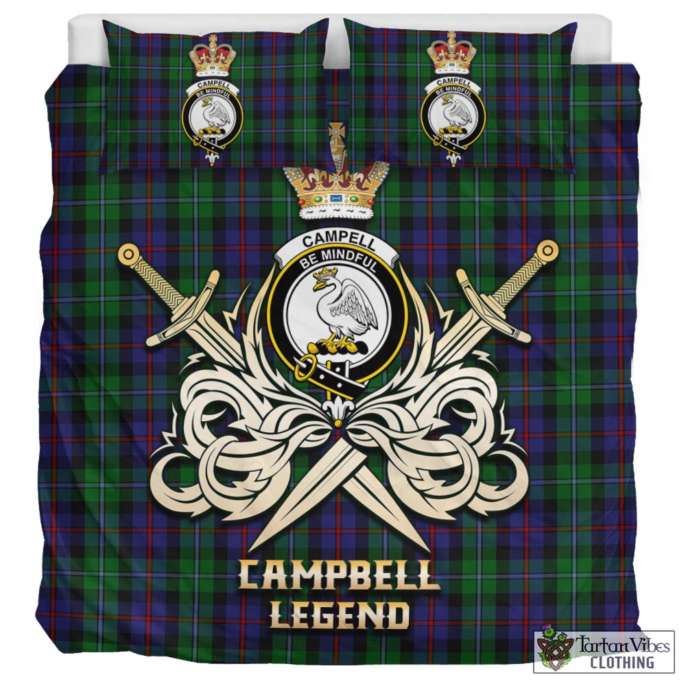 Tartan Vibes Clothing Campbell of Cawdor Tartan Bedding Set with Clan Crest and the Golden Sword of Courageous Legacy