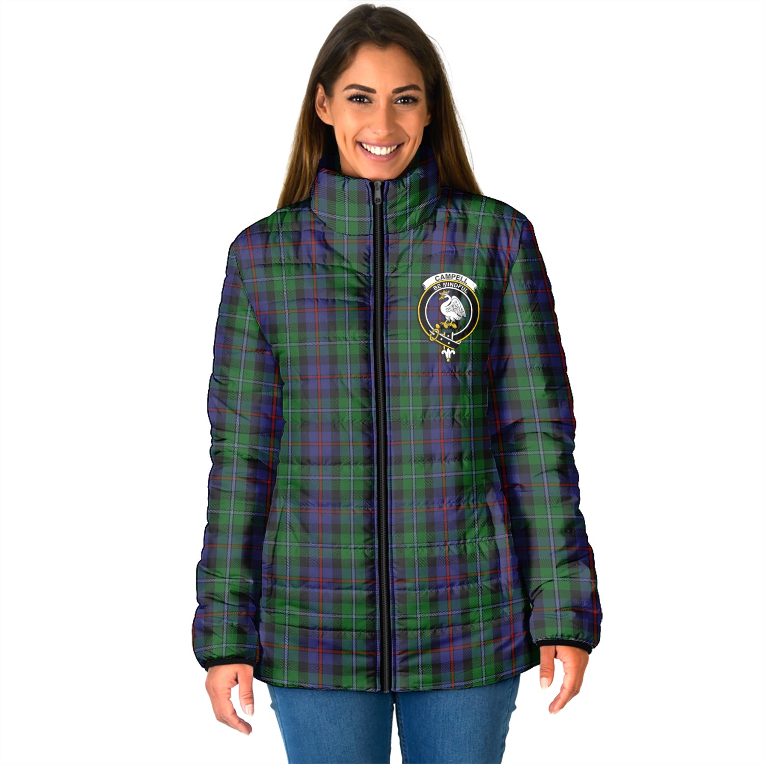 Campbell of Cawdor Tartan Padded Jacket with Family Crest - Tartan Vibes Clothing