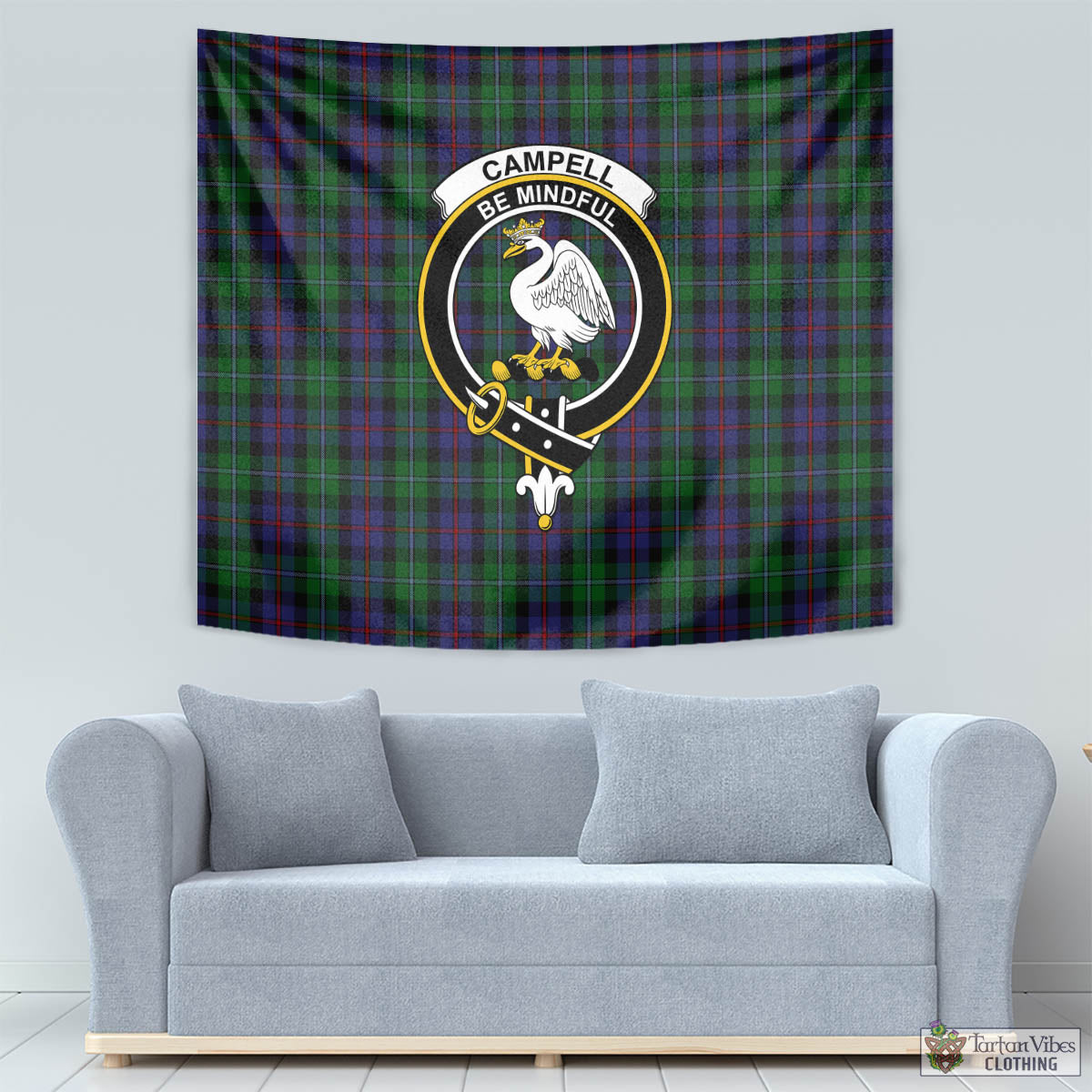 Tartan Vibes Clothing Campbell of Cawdor Tartan Tapestry Wall Hanging and Home Decor for Room with Family Crest