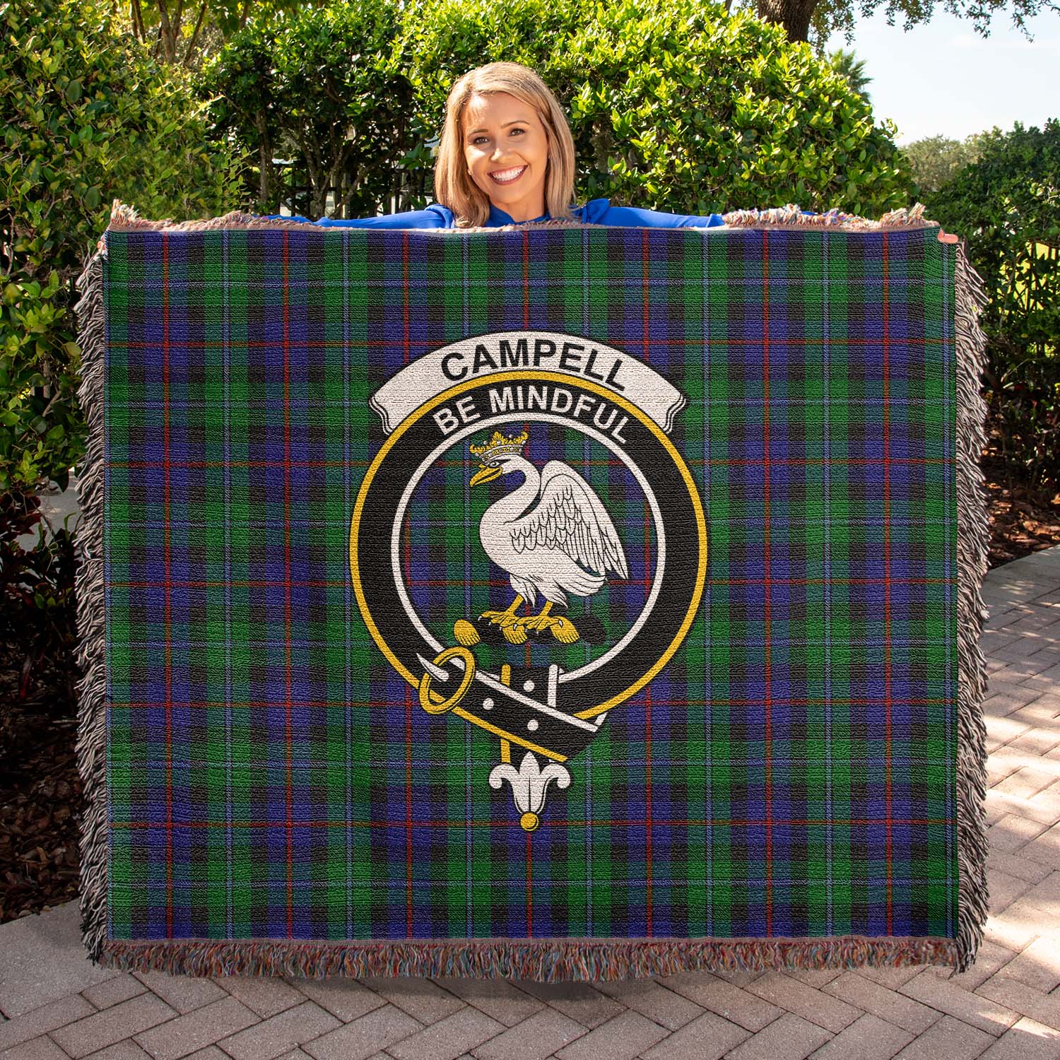 Tartan Vibes Clothing Campbell of Cawdor Tartan Woven Blanket with Family Crest