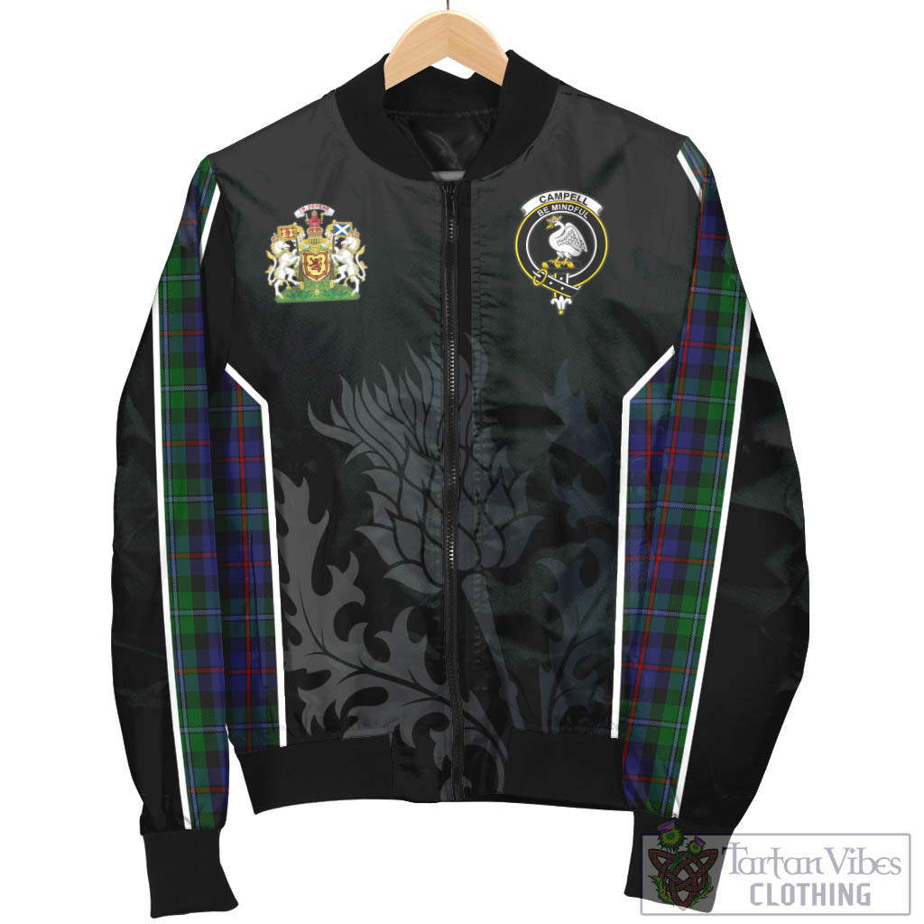 Tartan Vibes Clothing Campbell of Cawdor Tartan Bomber Jacket with Family Crest and Scottish Thistle Vibes Sport Style