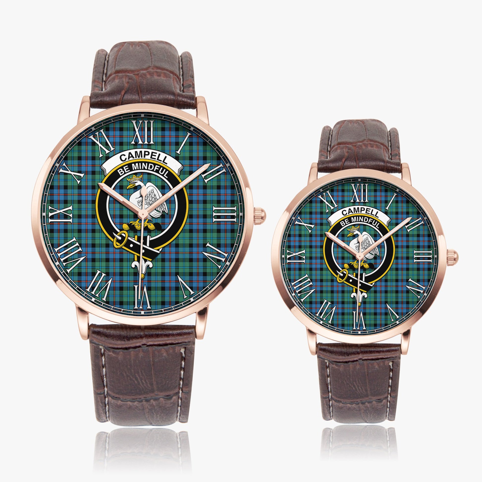 Campbell of Cawdor Ancient Tartan Family Crest Leather Strap Quartz Watch - Tartanvibesclothing