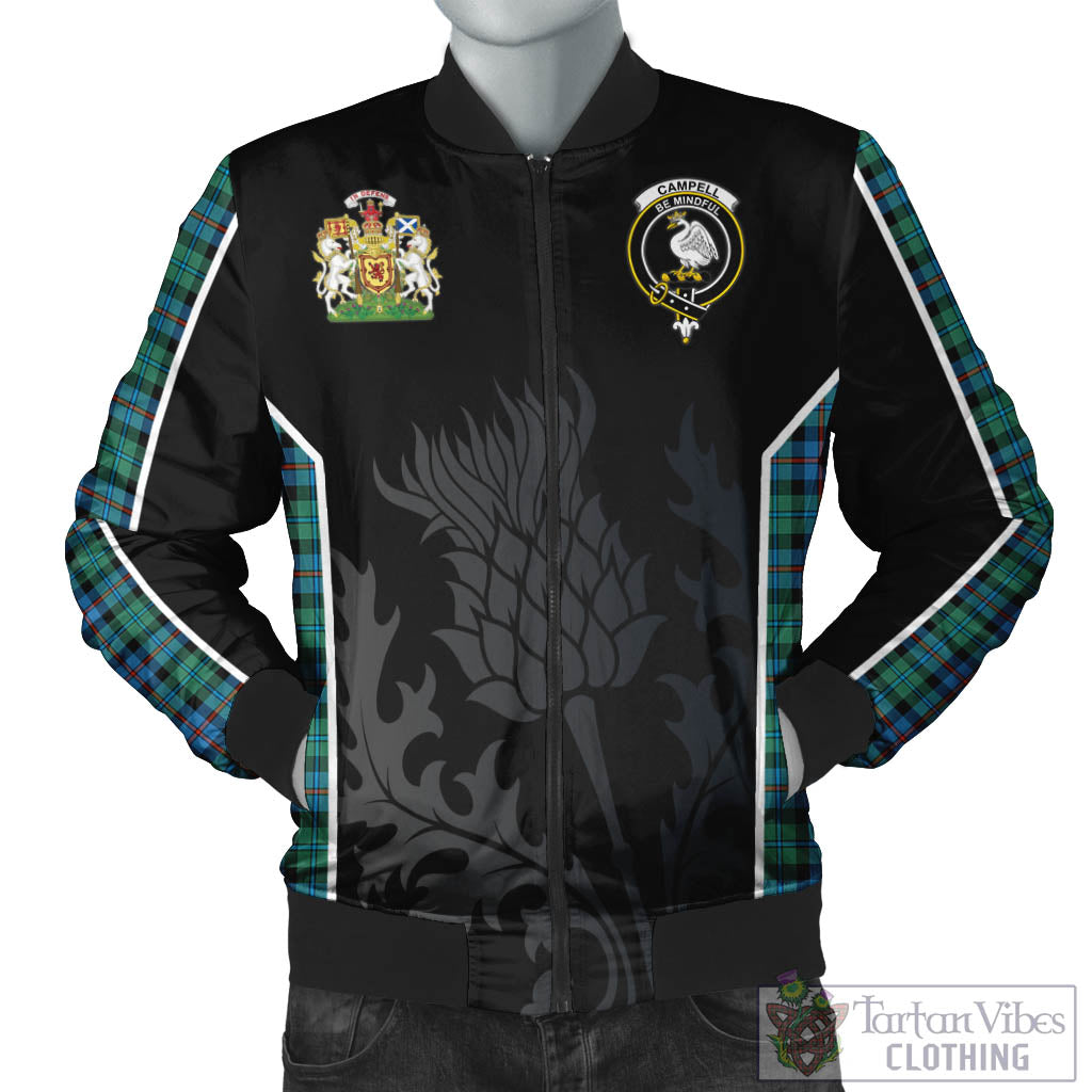 Tartan Vibes Clothing Campbell of Cawdor Ancient Tartan Bomber Jacket with Family Crest and Scottish Thistle Vibes Sport Style