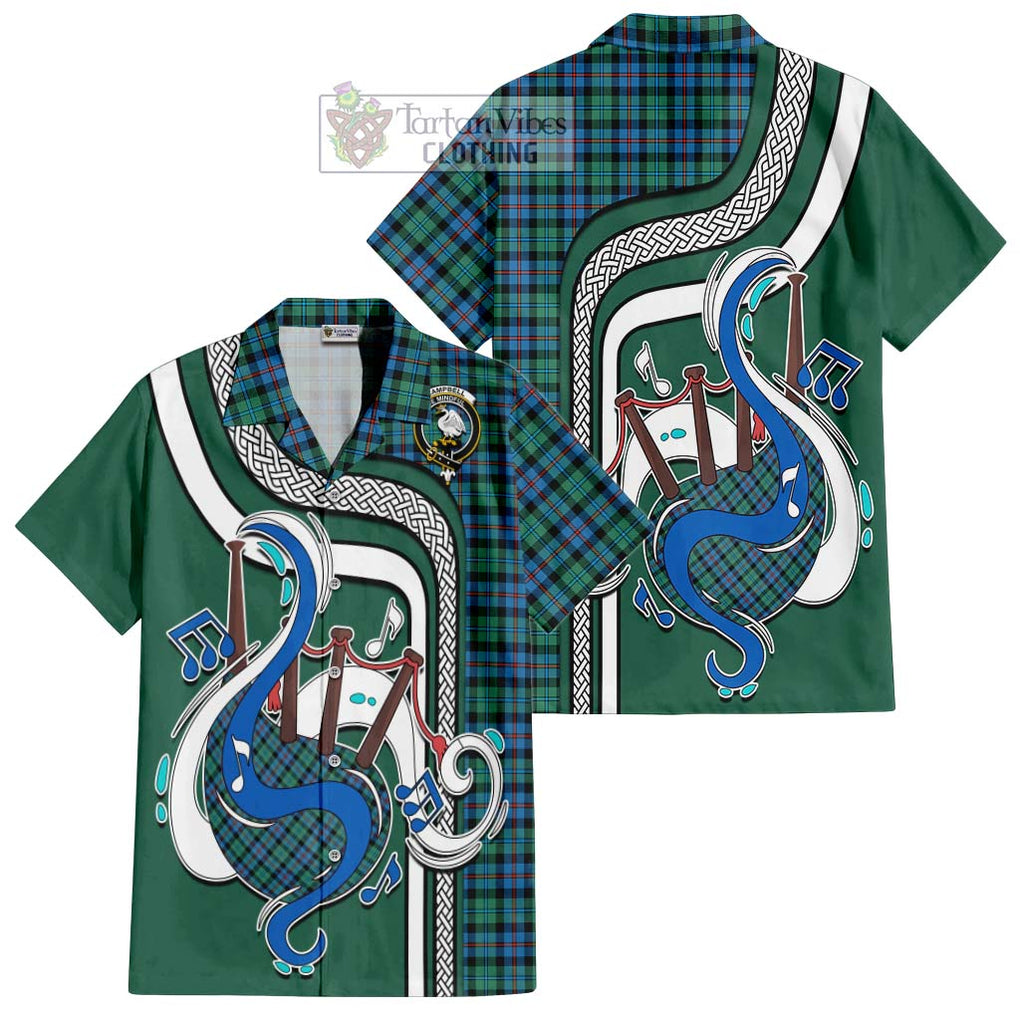 Campbell of Cawdor Ancient Tartan Short Sleeve Button Shirt with Epic Bagpipe Style Kid - Tartanvibesclothing Shop