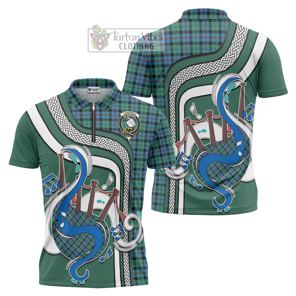 Campbell of Cawdor Ancient Tartan Zipper Polo Shirt with Epic Bagpipe Style Unisex - Tartanvibesclothing Shop