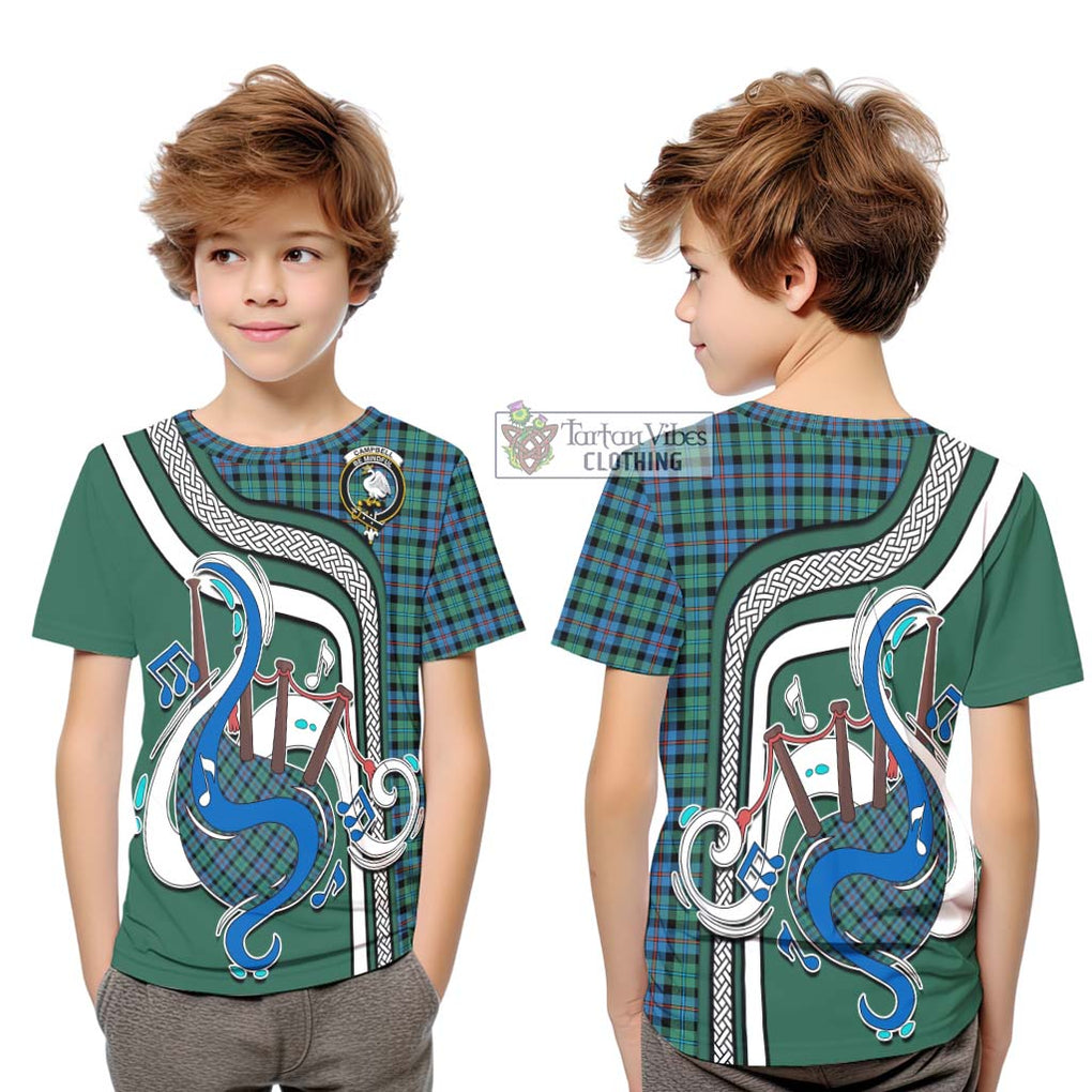 Tartan Vibes Clothing Campbell of Cawdor Ancient Tartan Kid T-Shirt with Epic Bagpipe Style