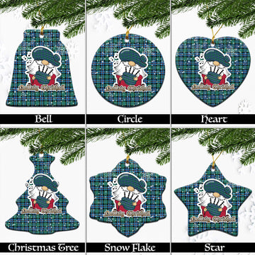 Campbell of Cawdor Ancient Tartan Christmas Ceramic Ornaments with Scottish Gnome Playing Bagpipes