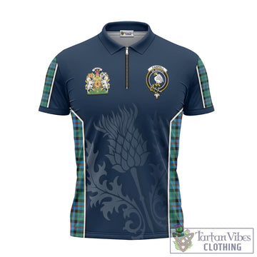 Campbell of Cawdor Ancient Tartan Zipper Polo Shirt with Family Crest and Scottish Thistle Vibes Sport Style