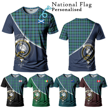 Campbell of Cawdor Ancient Tartan T-Shirt with Personalised National Flag and Family Crest Half Style