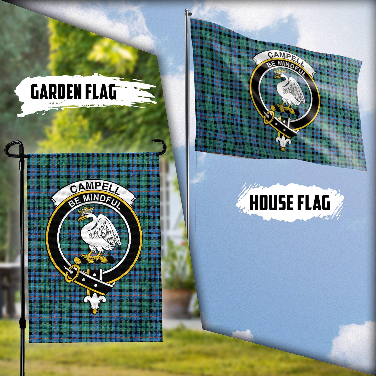 Campbell of Cawdor Ancient Tartan Flag with Family Crest Garden Flag (Vertical) - Tartan Vibes Clothing