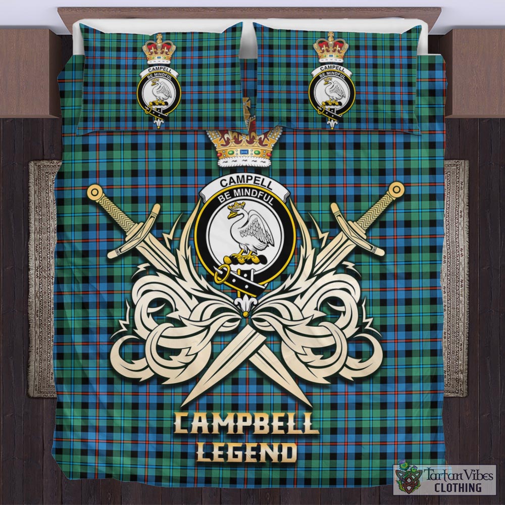 Tartan Vibes Clothing Campbell of Cawdor Ancient Tartan Bedding Set with Clan Crest and the Golden Sword of Courageous Legacy