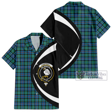 Campbell of Cawdor Ancient Tartan Short Sleeve Button Up with Family Crest Circle Style