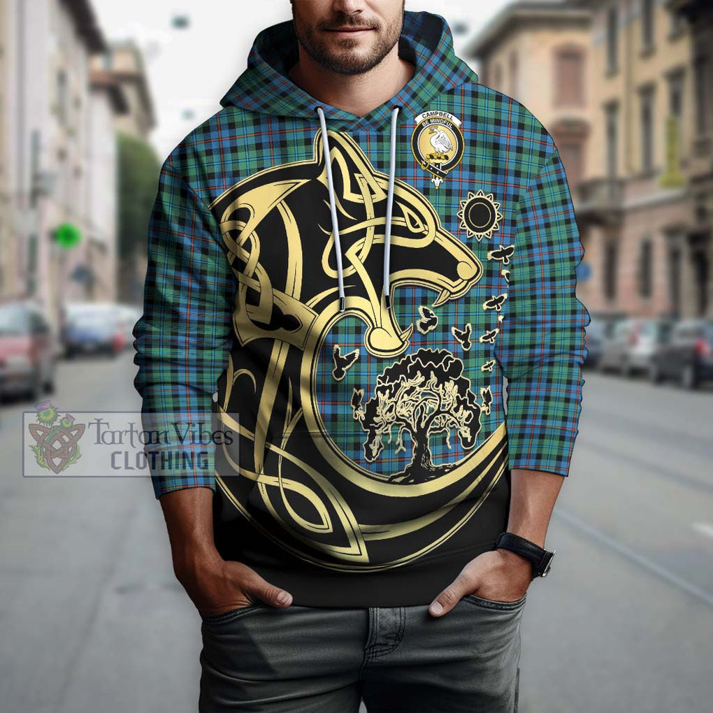 Campbell of Cawdor Ancient Tartan Hoodie with Family Crest Celtic Wolf Style Zip Hoodie - Tartan Vibes Clothing