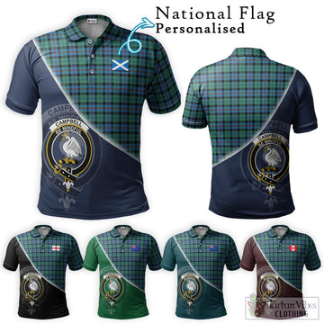 Campbell of Cawdor Ancient Tartan Polo Shirt with Personalised National Flag and Family Crest Half Style