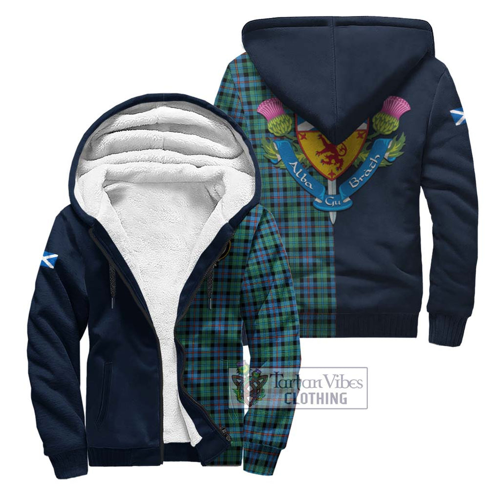 Tartan Vibes Clothing Campbell of Cawdor Ancient Tartan Sherpa Hoodie with Scottish Lion Royal Arm Half Style