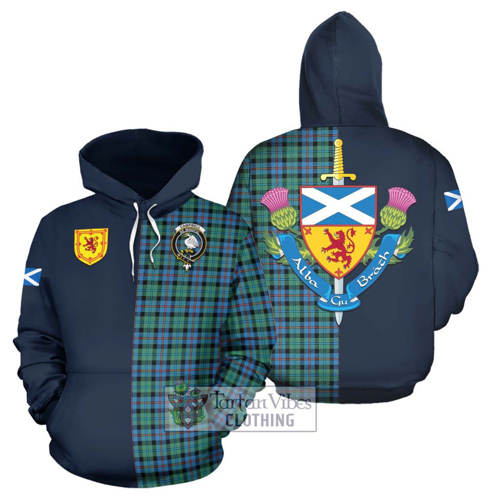 Tartan Vibes Clothing Campbell of Cawdor Ancient Tartan Hoodie with Scottish Lion Royal Arm Half Style