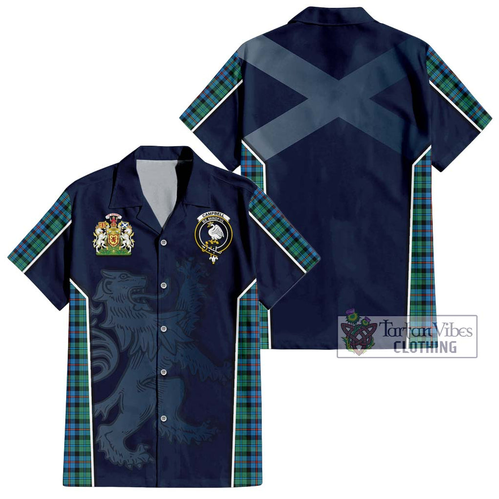 Campbell of Cawdor Ancient Tartan Short Sleeve Button Shirt with Family Crest and Lion Rampant Vibes Sport Style Kid - Tartan Vibes Clothing