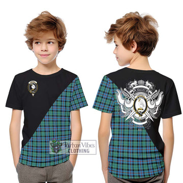 Campbell of Cawdor Ancient Tartan Kid T-Shirt with Family Crest and Military Logo Style