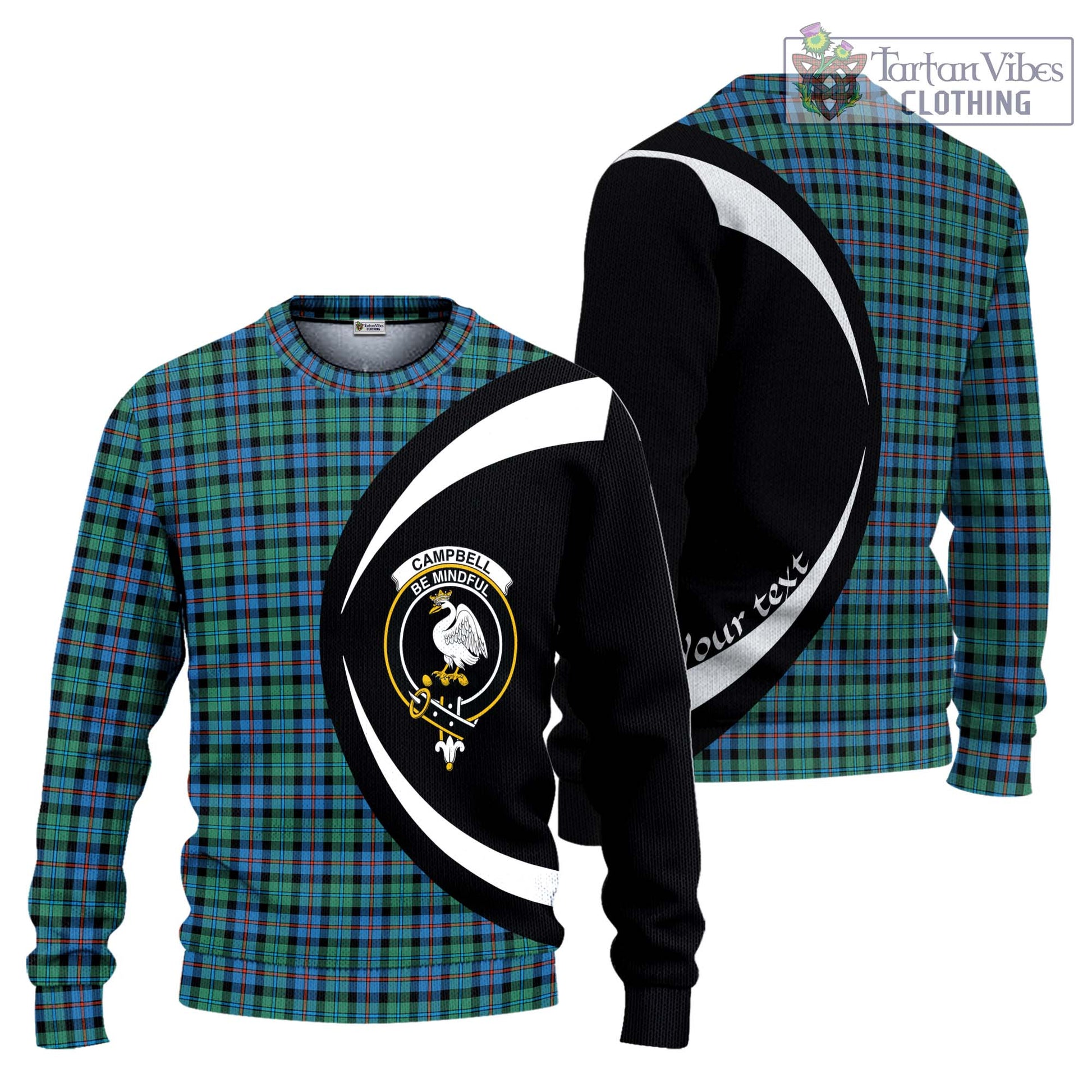 Tartan Vibes Clothing Campbell of Cawdor Ancient Tartan Knitted Sweater with Family Crest Circle Style