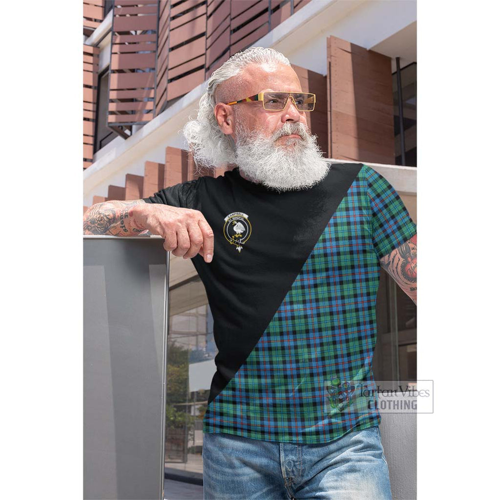 Tartan Vibes Clothing Campbell of Cawdor Ancient Tartan Cotton T-shirt with Family Crest and Military Logo Style